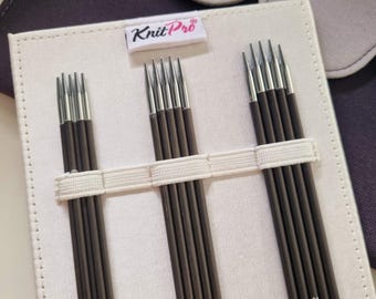 KnitPro Karbonz-naaldenset van koolstofvezel, dubbelpunt, met etui