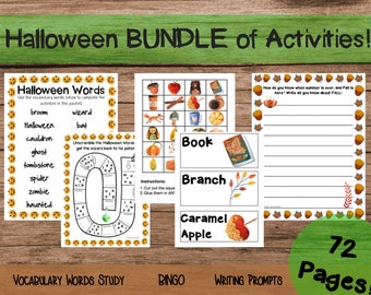 Halloween Bundle of Activities and Games for Students | Writing Prompts | Vocabulary | Bingo | Teacher and Homeschool Fall Resource