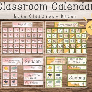 Tableau du calendrier de classe | Ensemble de calendrier Boho moderne imprimable