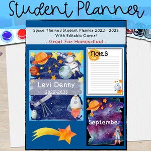 Space and Solar System Student Planner 2022 - 2023 Customizable and Editable Front Cover | Homeschool Resources | Homeschool Planner