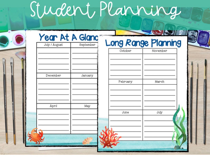 Ocean Printable Student Planning Calendar | Year at a Glance | Teacher ...