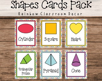 Colorful Rainbow Shapes Posters Printable | 2D and 3D shapes Classroom Wall Hangings | Student Teacher Homeschool Resources Classroom Decor