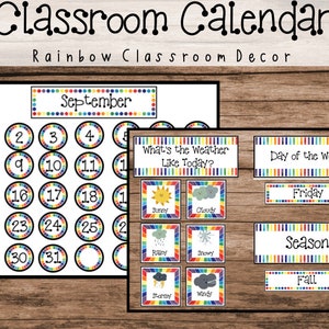 Colorful Rainbow Classroom Calendar and Weather Display Set Printable | Classroom Management | Teacher and Student Resources | Homeschool