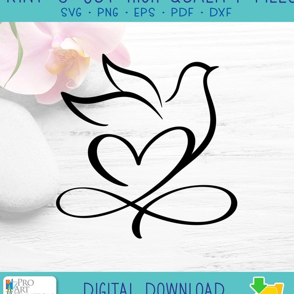 Dove and Heart High Quality digital download files for printing, vinyl cutting, engraving, embroidery, laser cutting, wood carving.