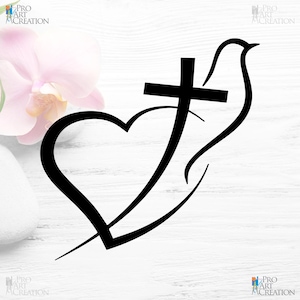Dove Cross Heart high quality digital download file for printing, vinyl cutting, heat transfers, engraving, laser cutting, carving, etching.