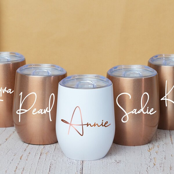 Custom Wine Tumbler Personalized Wine Cup Wedding Bridesmaid Proposal Stainless Steel Insulated Wine Glasses 12oz with Lid Christmas Gift