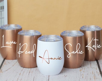 Custom Wine Tumbler Personalized Wine Cup Wedding Bridesmaid Proposal Stainless Steel Insulated Wine Glasses 12oz with Lid Christmas Gift