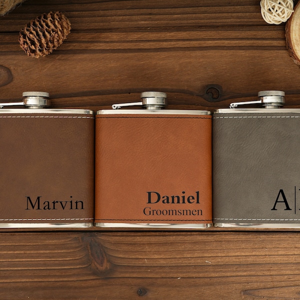 Personalized flask,Leather flask,Groomsmen Gift, Engraved flask,hip flask,Custom Engraved Leather Hip Flask, Boyfriend gift,Groomsman Flask