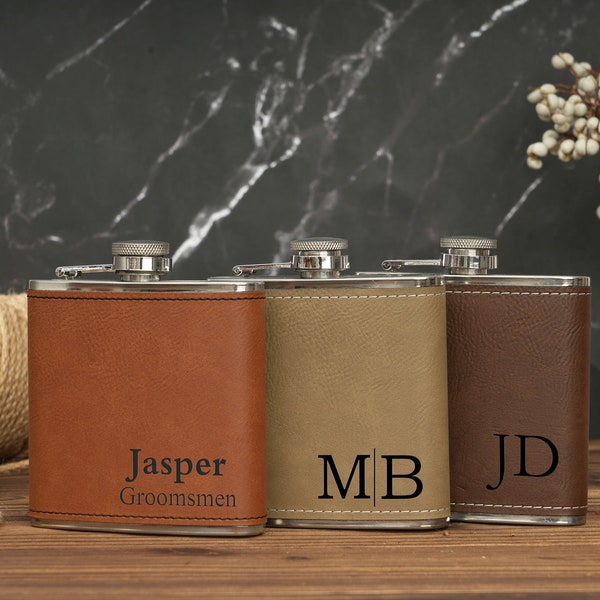 Personalized flask,Leather flask,Groomsmen Gift,Engraved flask, hip flask,Custom Engraved Leather Hip Flask,Boyfriend gift,Groomsman Flask