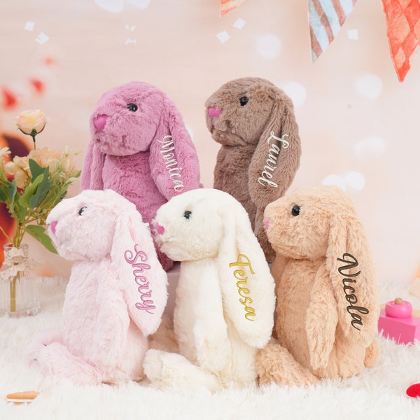 Felpa de conejo conejito personalizada, conejo de Pascua, regalo para bebés, peluche de conejo personalizado, conejito monograma para baby showe, juguete de felpa de conejo