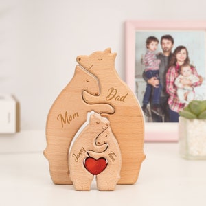 Gift for Parents,2023 Wooden Bears Family Puzzle, 3Animal Puzzle, DIY Art Puzzle,Laser Engraved,Wooden Bear Family Puzzle, Animal Family