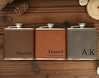 Personalized flask,Leather flask,Groomsmen Gift, Engraved flask,hip flask,Custom Engraved Leather Hip Flask, Boyfriend gift,Groomsman Flask