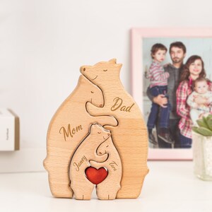 Cadeau pour les parents, Puzzle familial dours en bois 2023, Puzzle 3animaux, Puzzle dart DIY, Gravé au laser, Puzzle familial dours en bois, Famille danimaux image 7