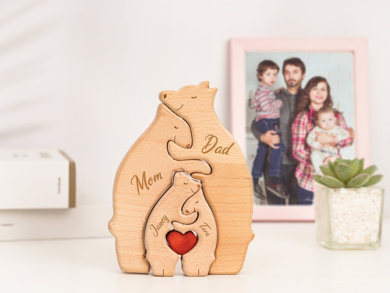 Cadeau pour les parents, Puzzle familial dours en bois 2023, Puzzle 3animaux, Puzzle dart DIY, Gravé au laser, Puzzle familial dours en bois, Famille danimaux image 7