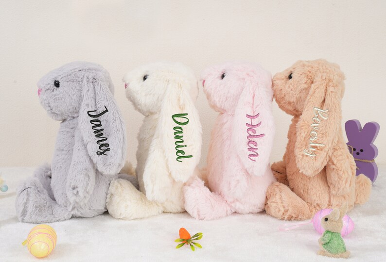 Felpa de conejo conejito personalizada, conejo de Pascua, regalo para bebés, peluche de conejo personalizado, conejito monograma para baby showe, juguete de felpa de conejo imagen 4