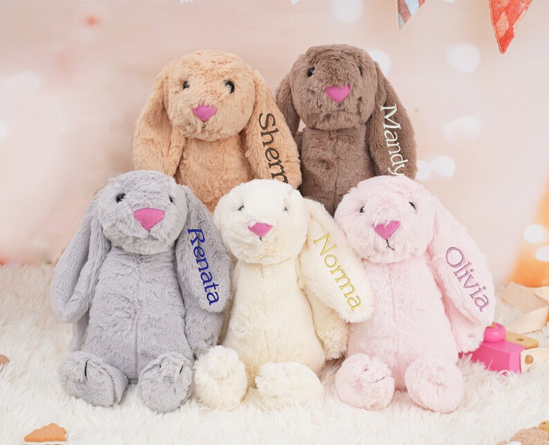 Felpa de conejo conejito personalizada, conejo de Pascua, regalo para bebés, peluche de conejo personalizado, conejito monograma para baby showe, juguete de felpa de conejo imagen 2