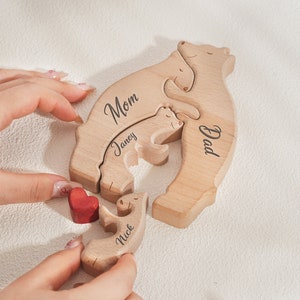 Cadeau pour les parents, Puzzle familial dours en bois 2023, Puzzle 3animaux, Puzzle dart DIY, Gravé au laser, Puzzle familial dours en bois, Famille danimaux image 5