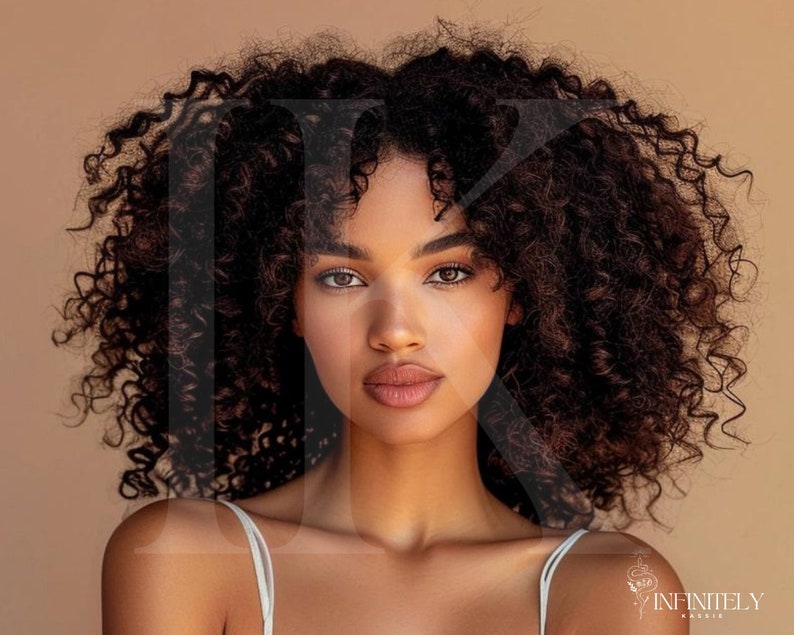 May include: A woman with long, curly brown hair and dark brown eyes. She is wearing a white tank top and has a neutral expression on her face.