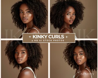 Kinky Curls, AI stock Photos, Midjourney Art, Stock photos, High-quality Photos, hair care aesthetics, cosmetics, natural hair care