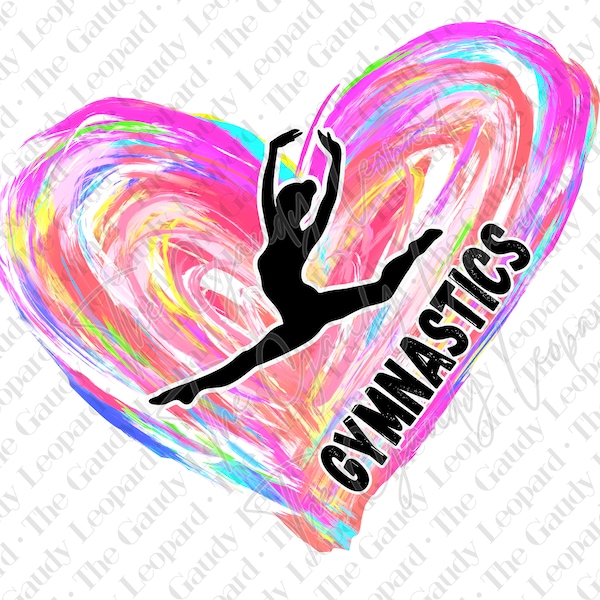 Gymnastics watercolor heart leap INSTANT DOWNLOAD png eps pdf svg silhouette girl gymnastics retro heart love valentine paint