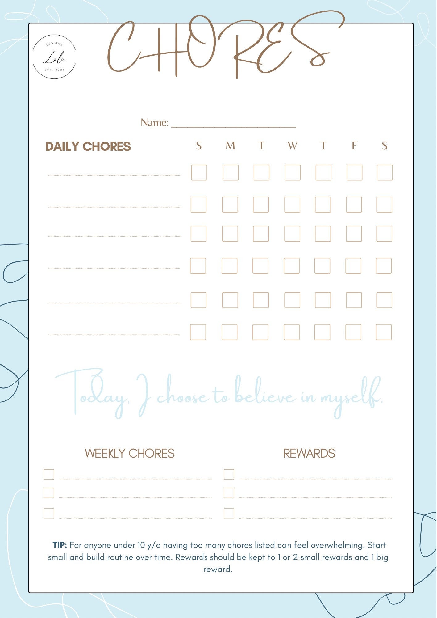 Simple Weekly Chore Tracker - Etsy