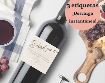 Etiquetas vino anuncio embarazo imprimibles originales. ESPAÑOL. Etiquetas de vino para anuncio de bebé a abuelos, amigos y familiares