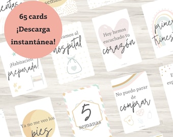 Tarjetas de embarazo imprimibles (Pack de 65 cards) ESPAÑOL. Seguimiento Embarazo. Tarjetas hito embarazo para imprimir