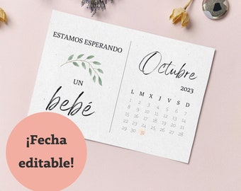 Tarjetas editables anuncio embarazo abuelos imprimibles CALENDARIO. Tarjeta anuncio bebé, esperando bebé PARA IMPRIMIR fecha editable