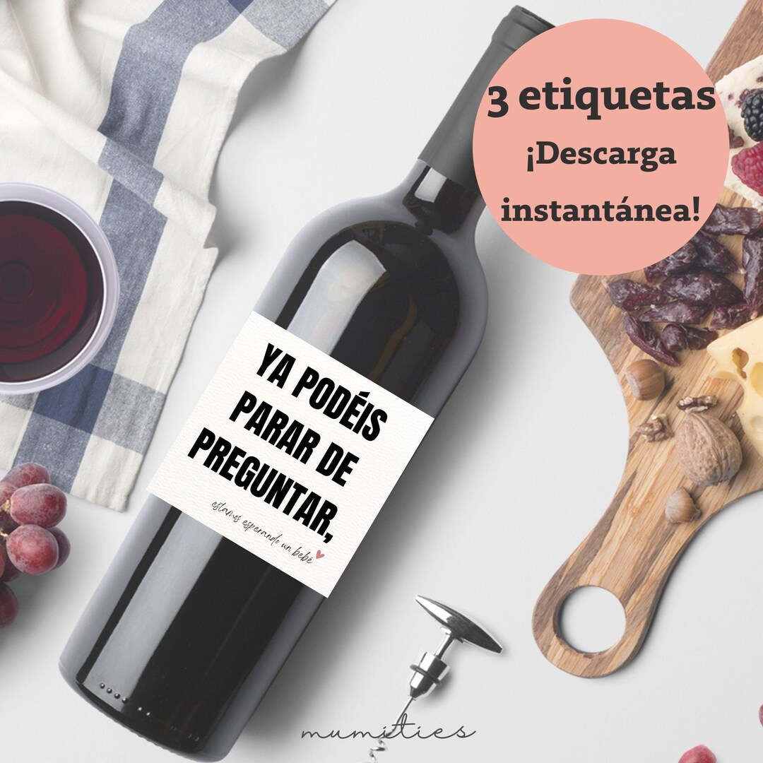 Modern Printable Pregnancy Announcement Wine Labels. SPANISH. Wine ...