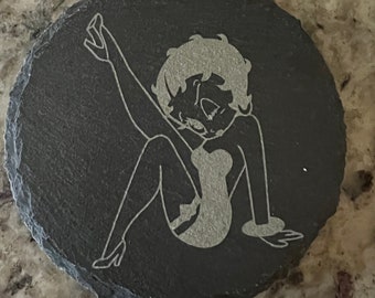 Betty Boop Stone Coasters, Wedding Gifts, Custom Slate Coasters, Engraved Coaster, Drink Coaster, Table Coaster