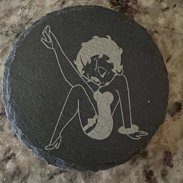 Betty Boop Stone Coasters, Wedding Gifts, Custom Slate Coasters, Engraved Coaster, Drink Coaster, Table Coaster