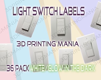Light switch labels - glow in the dark - decals - stickers - tags - vinyl - white - home - kitchen - bedroom - hallway - light cover, switch