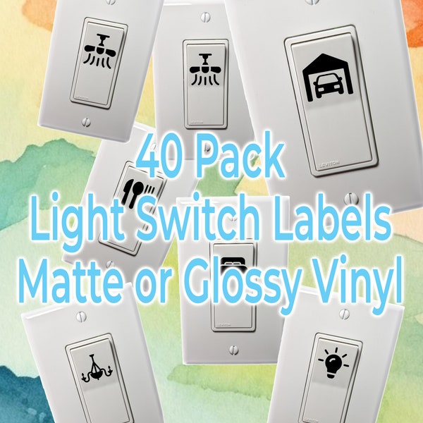 Light switch labels - 40 pack - Colored - decals - stickers - tags - vinyl - home - kitchen - bedroom - hallway - garage - Multiple Colors