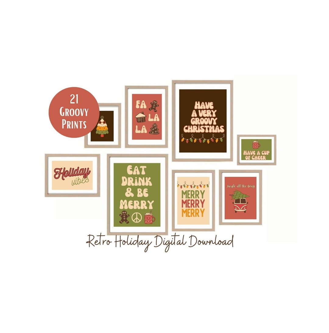 Vintage Christmas Printable Wall Art Bundle Retro Festive Art Etsy