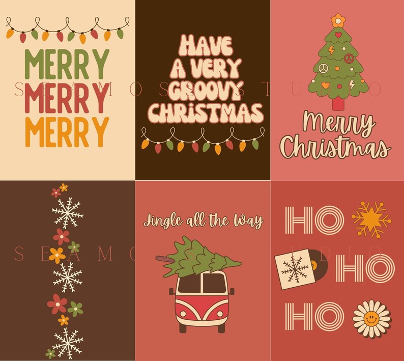 Vintage Christmas Printable Wall Art Bundle Retro Festive Art Etsy