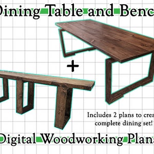 Dining Table + Rustic Bench Dining Set - 2 plans! - Woodworking Plans - Rustic, Farmhouse [DIGITAL DOWNLOAD PDF]