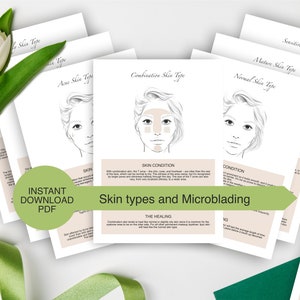 PDF 7 different Skin Types for Microblading theory sheets. Including different skin type, treatment tips and healing process.