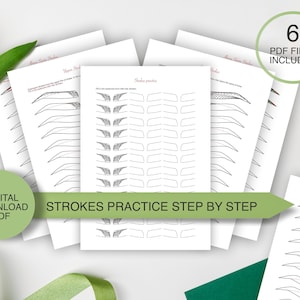 Eyebrow Practice Sheets | 6 Pages of Eyebrows strokes practice step by step| Microblading Practice