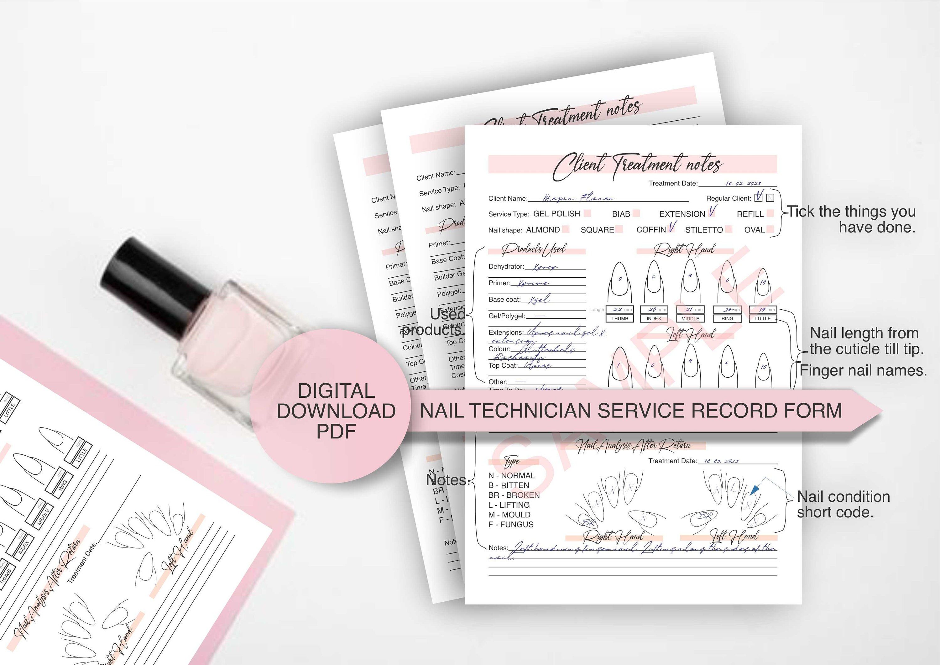 Nail Treatment Record Form, Nail Technician Service (PDF) - Etsy Australia