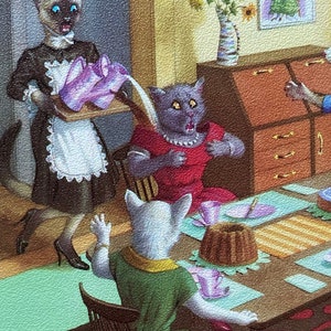 Mainzer Cats * Thé et gâteaux / Mom Time * 4916 * Eugen Hartung * Belgique * Inutilisé * Carte postale vintage * Deckle Edge