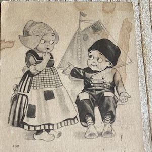 Holenderska para * Tratuj cię dobrze * Czarno-biały komiks * Humor * 1913 * Skasowany znaczek * Stara pocztówka