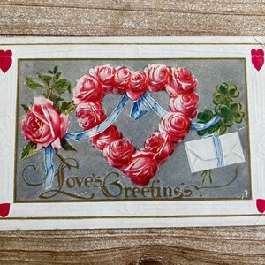 Salutations d'amour * coeur rose * Saint-Valentin * occasion * carte postale ancienne