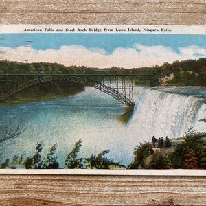 American Falls et Steel Arch Bridge, Luna Island, Niagara Falls, lin, timbre oblitéré, carte postale vintage