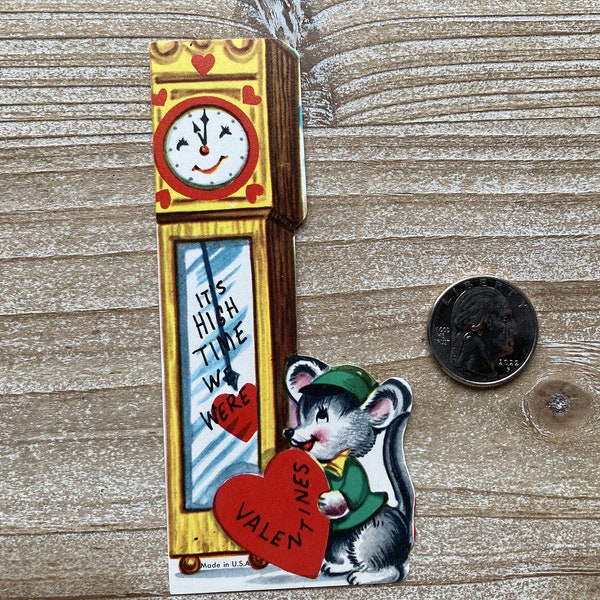 Mouse * Grandfather Clock * High Time * Die Cut * Vintage Valentine * Valentine's Day Card