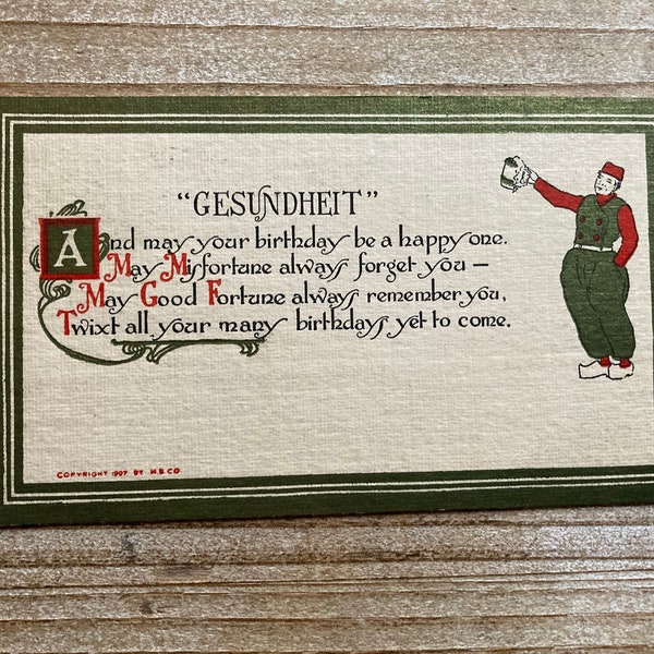 Gesundheit, Poem, 1907, Raised Glass, Mutual Book Company, Canceled, Antique Birthday Postcard