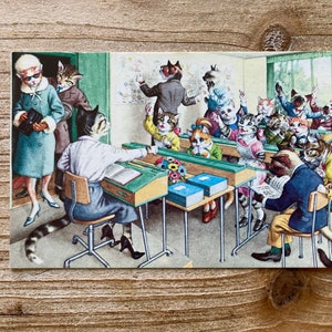 Mainzer Cats * Dia dos Pais na Escola * 4964 * Alfred Mainzer * Eugen Hartung * Turquia * Não utilizado * Cartão postal vintage