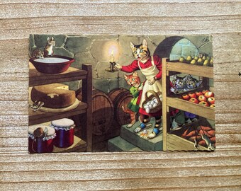 Mainzer Cats * Rats in the Root Cellar * 4852 * Eugen Hartung * Belgium * Unused * Vintage Postcard * Deckle Edge