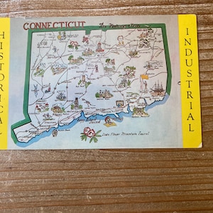 Connecticut, Historyczny, Przemysłowy, Mapa z kreskówek, Nieużywany, Stara pocztówka