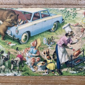Mainzer Cats * Repas en famille * 4981 * Eugen Hartung * Carte postale inutilisée * Vintage * Deckle Edge