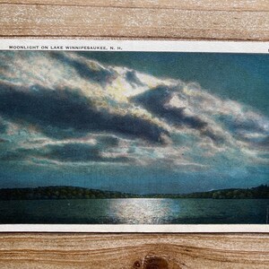 Clair de lune sur le lac Winnepesaukee, New Hampshire, 25 juillet 1935, timbre oblitéré, carte postale souvenir ancienne